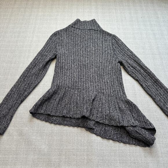 Whimsical Knitted & Knotted Gray Ruffle Wool Blend Sweater XS Asymmetrical‎ Hem - Picture 5 of 9